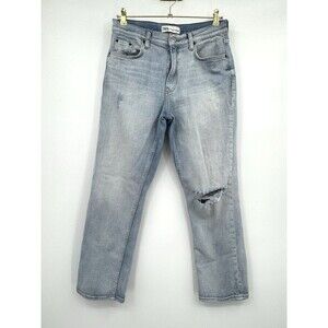 ZARA Straight leg High Rise Distressed Jeans Womens Size 8 Light Wash Boho Denim